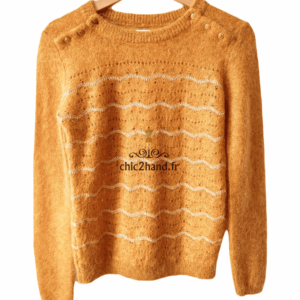 Pull kid mohair lurex ajouré Des Petits Hauts XS modèle barbara couleur doré
