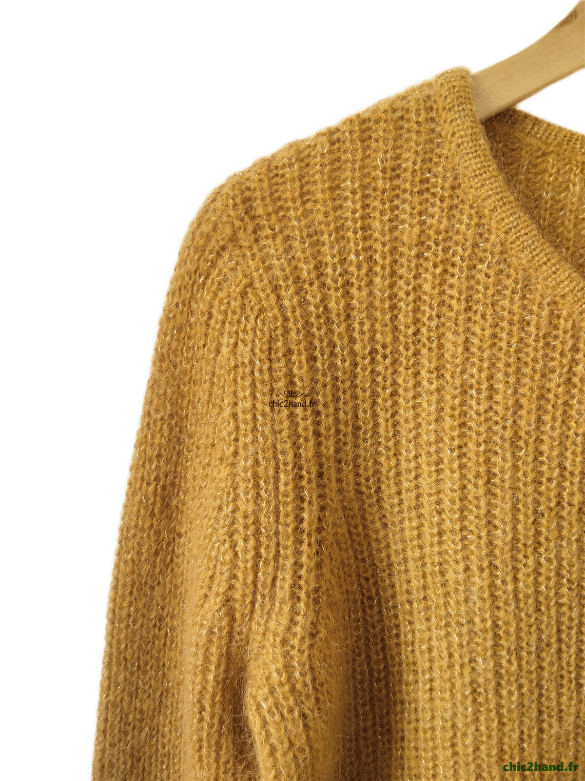 Gilet cardigan Des Petits Hauts barbella laine kid mohair lurex T1 moutarde doré Neuf – Image 4