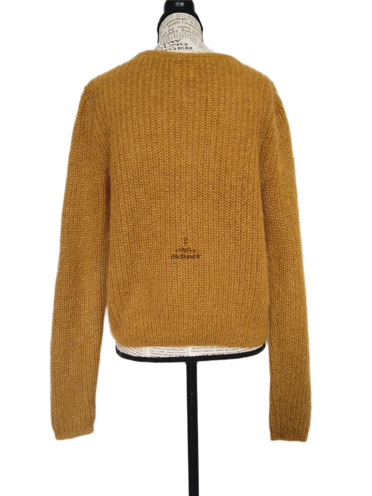 Gilet cardigan Des Petits Hauts barbella laine kid mohair lurex T1 moutarde doré Neuf – Image 8
