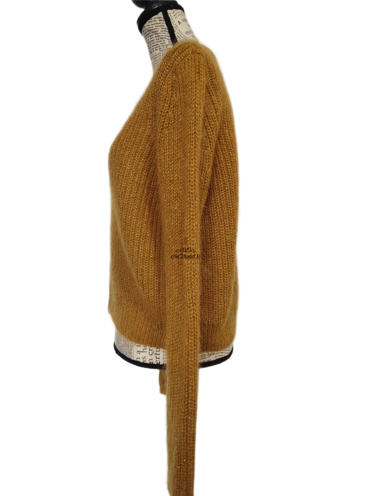 Gilet cardigan Des Petits Hauts barbella laine kid mohair lurex T1 moutarde doré Neuf – Image 9