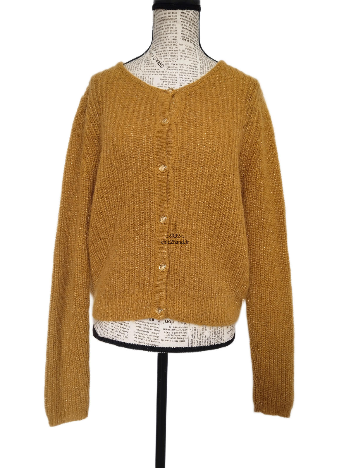 Gilet cardigan Des Petits Hauts barbella laine kid mohair lurex T1 moutarde doré Neuf – Image 10