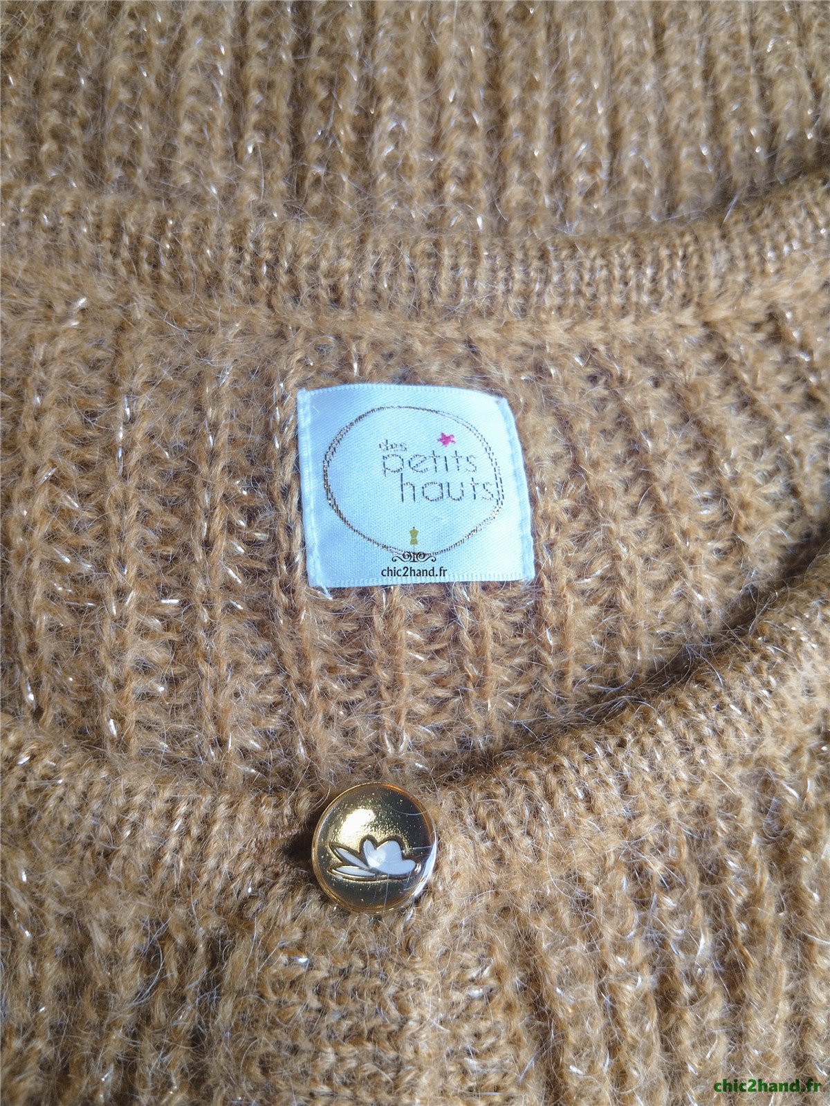 Gilet cardigan Des Petits Hauts barbella laine kid mohair lurex T1 moutarde doré Neuf – Image 11