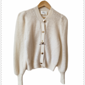 Gilet cardigan oversize épais doudou manches ballon laine mohair Ba&sh T1 blanc écru NEUF
