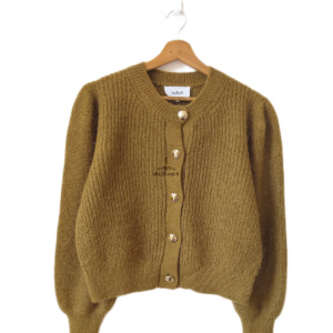 Gilet cardigan oversize épais doudou manches ballon laine mohair Ba&sh bayl T3 vert olive NEUF