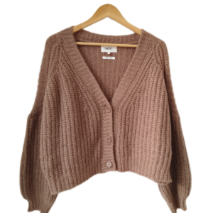 Gilet cardigan oversize épais doudou manches ballon alpaga mohair Ba&sh T1 beige rosé NEUF