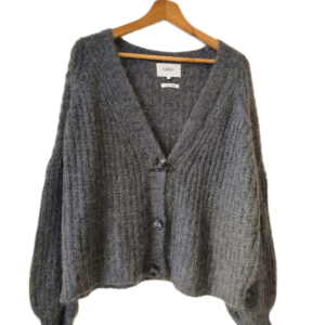 Gilet cardigan oversize épais doudou manches ballon alpaga mohair Ba&sh T2 gris foncé NEUF