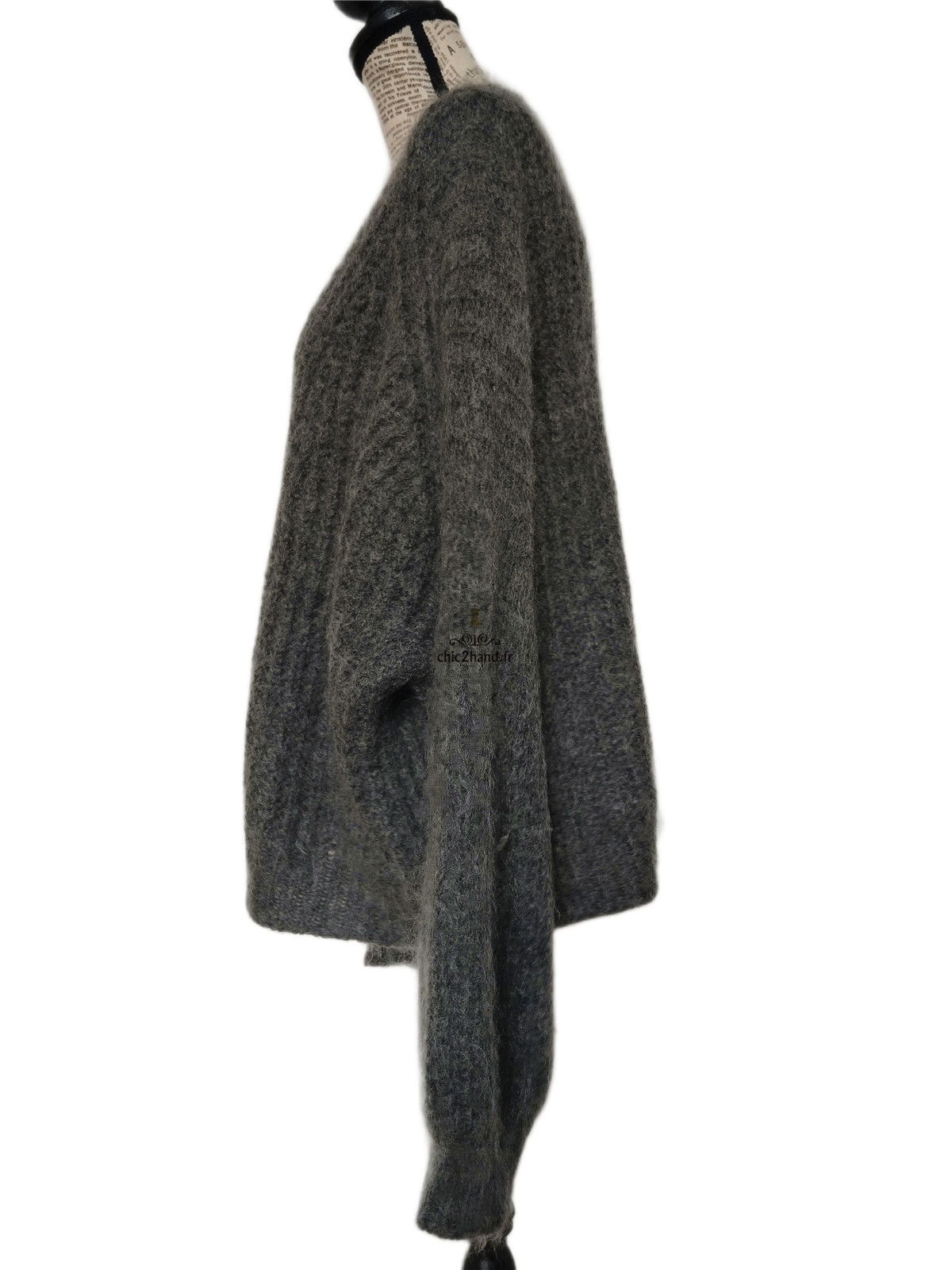 Gilet cardigan oversize épais doudou manches ballon alpaga mohair Ba&sh T2 gris foncé NEUF – Image 9
