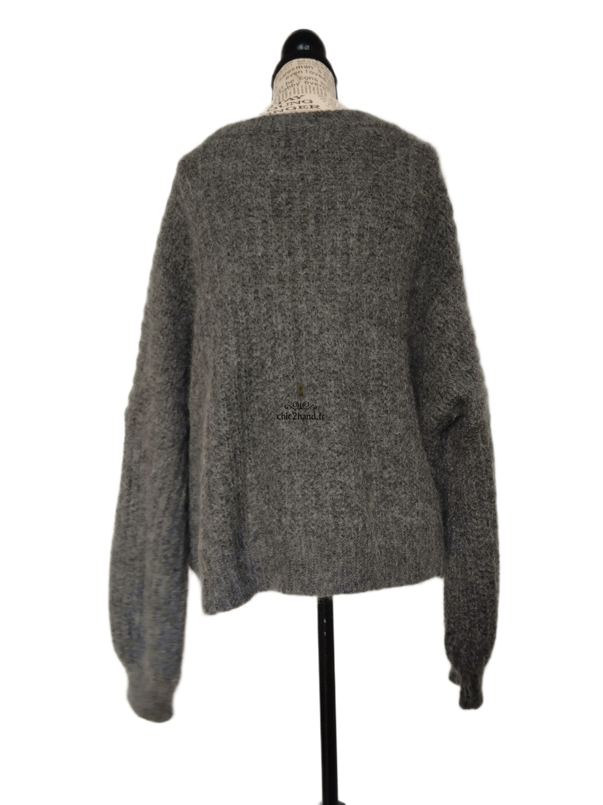 Gilet cardigan oversize épais doudou manches ballon alpaga mohair Ba&sh T2 gris foncé NEUF – Image 10