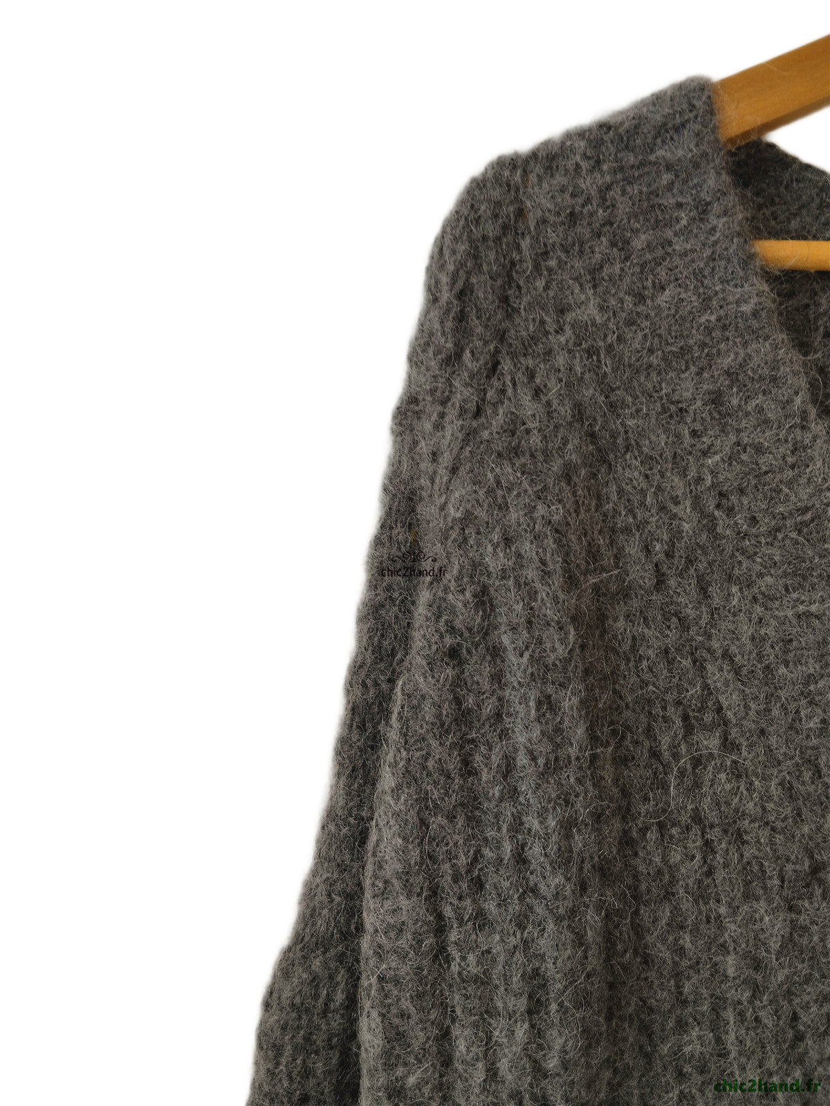 Gilet cardigan oversize épais doudou manches ballon alpaga mohair Ba&sh T2 gris foncé NEUF – Image 4
