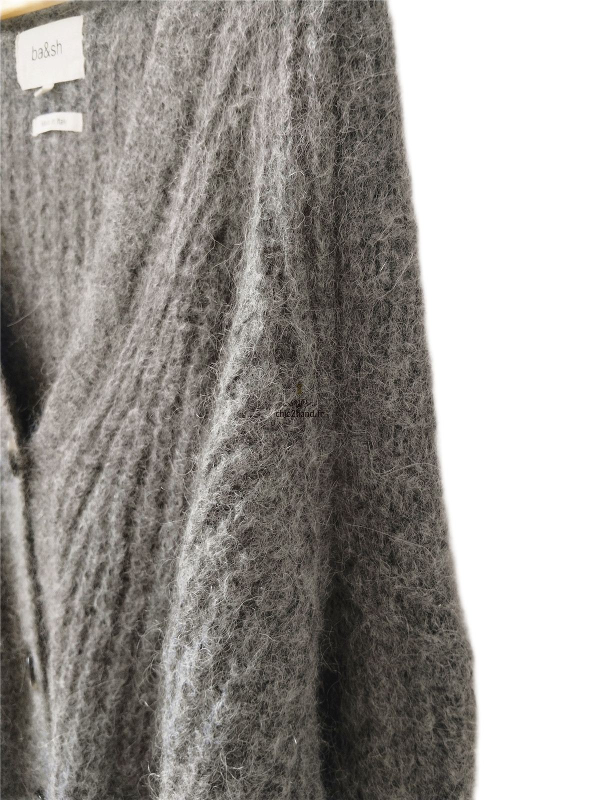 Gilet cardigan oversize épais doudou manches ballon alpaga mohair Ba&sh T2 gris foncé NEUF – Image 6
