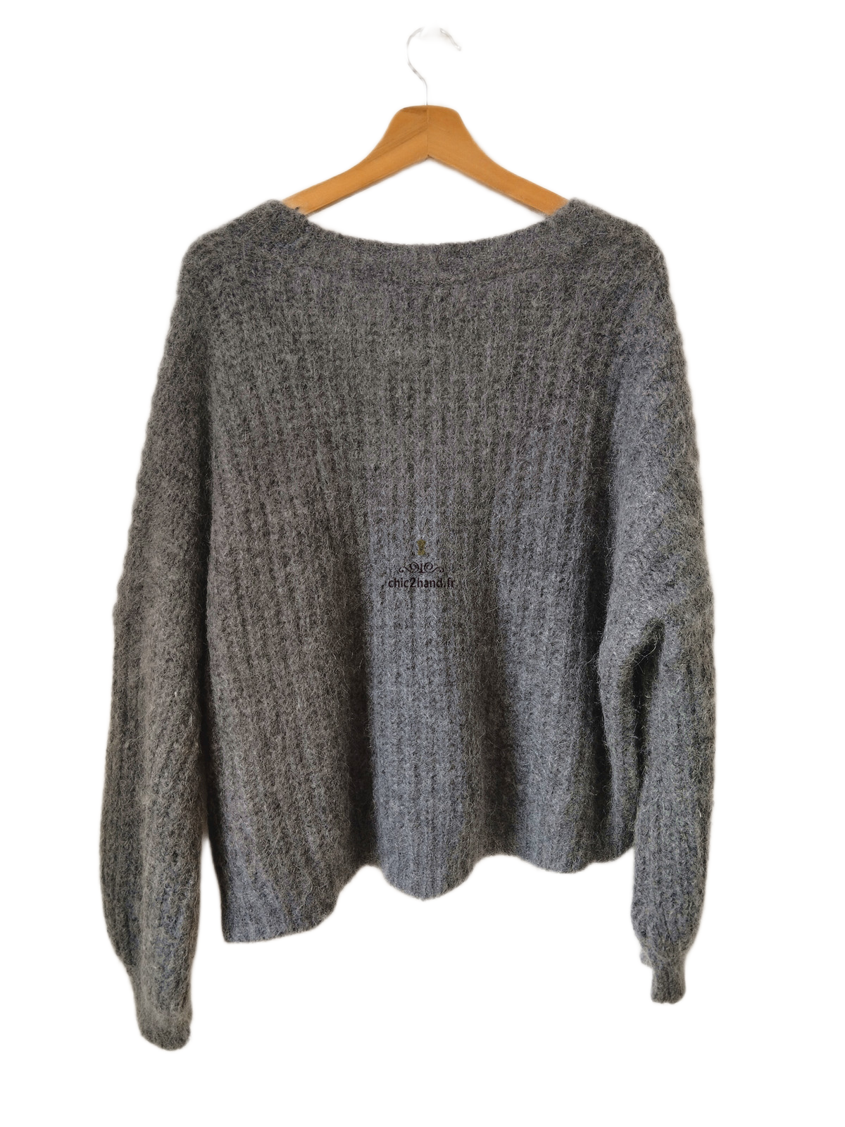Gilet cardigan oversize épais doudou manches ballon alpaga mohair Ba&sh T2 gris foncé NEUF – Image 7