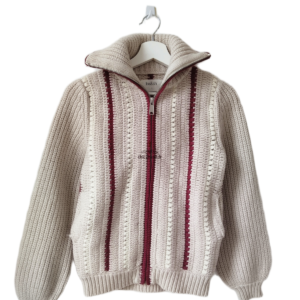 Gilet cardigan zippé épais manches ballon laine coton Ba&sh S beige BE