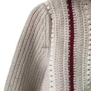Gilet cardigan zippé épais manches ballon laine coton Ba&sh S beige BE