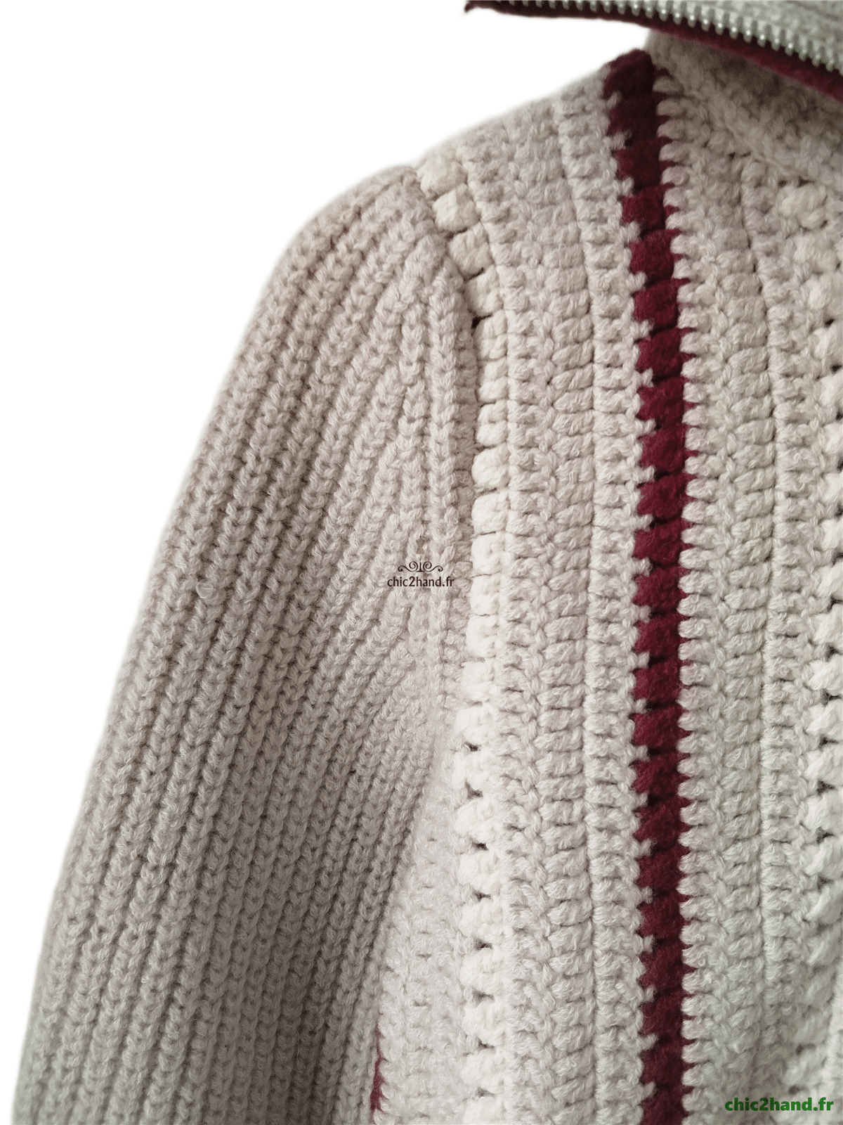 Gilet cardigan zippé épais manches ballon laine coton Ba&sh S beige BE – Image 2