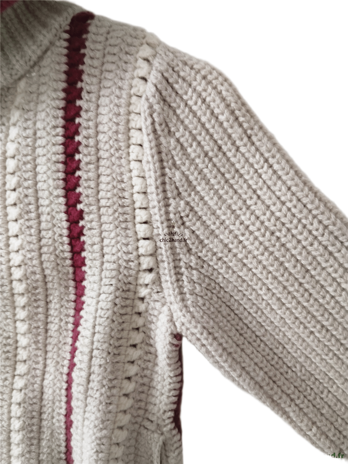Gilet cardigan zippé épais manches ballon laine coton Ba&sh S beige BE – Image 8