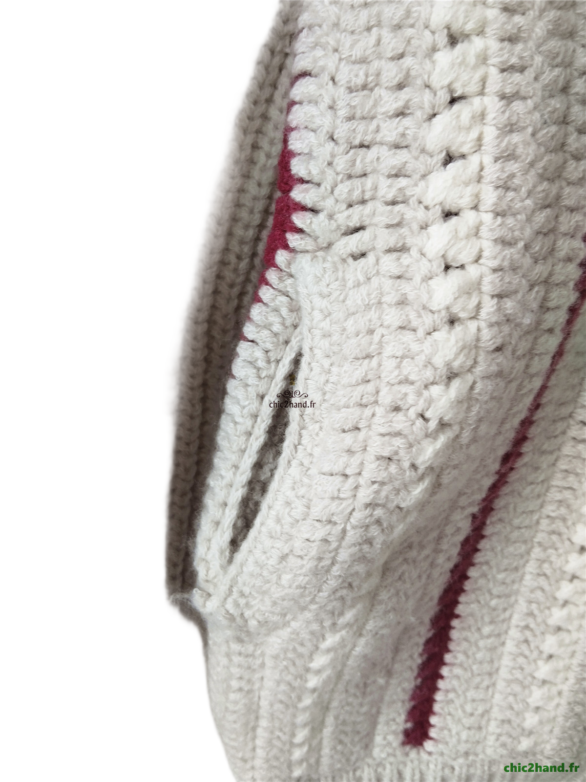 Gilet cardigan zippé épais manches ballon laine coton Ba&sh S beige BE – Image 3