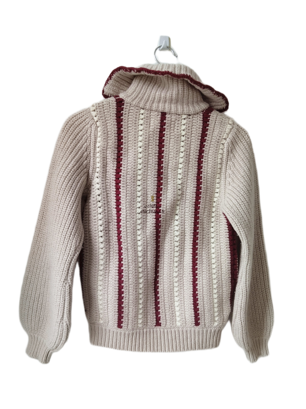Gilet cardigan zippé épais manches ballon laine coton Ba&sh S beige BE – Image 9