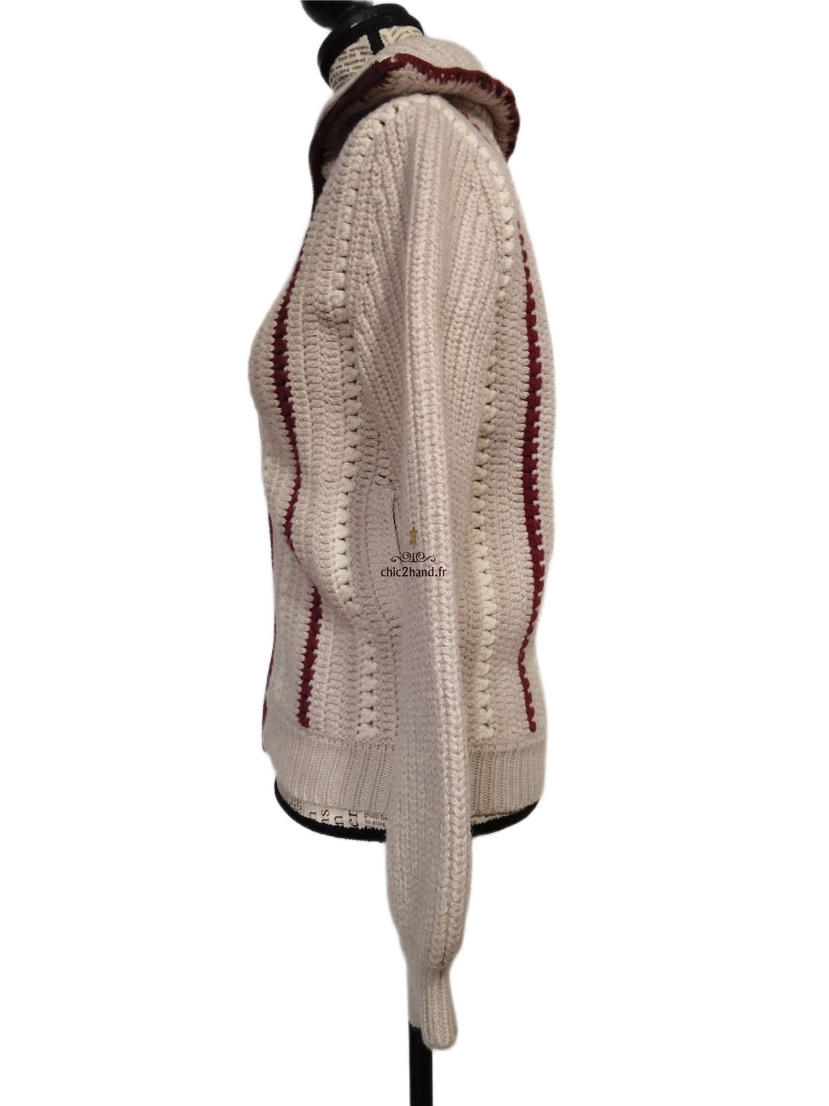 Gilet cardigan zippé épais manches ballon laine coton Ba&sh S beige BE – Image 4
