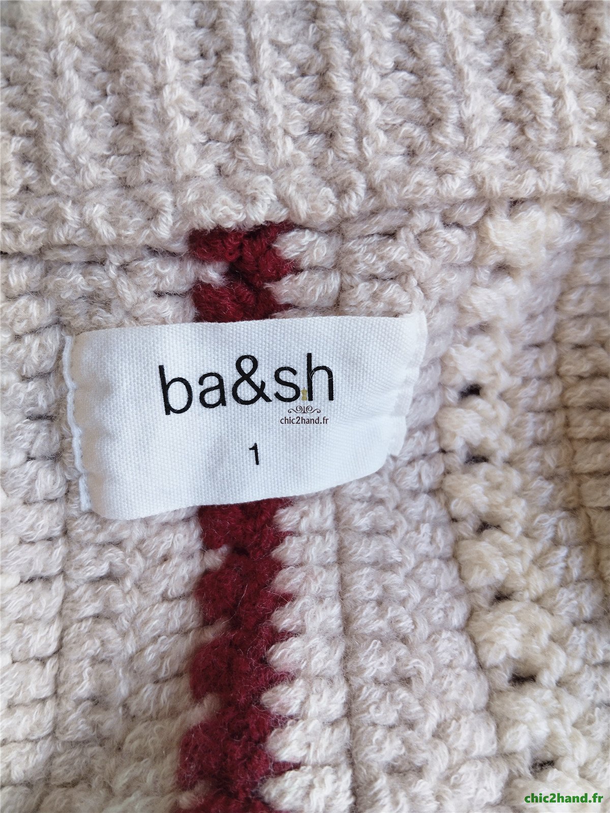 Gilet cardigan zippé épais manches ballon laine coton Ba&sh S beige BE – Image 15