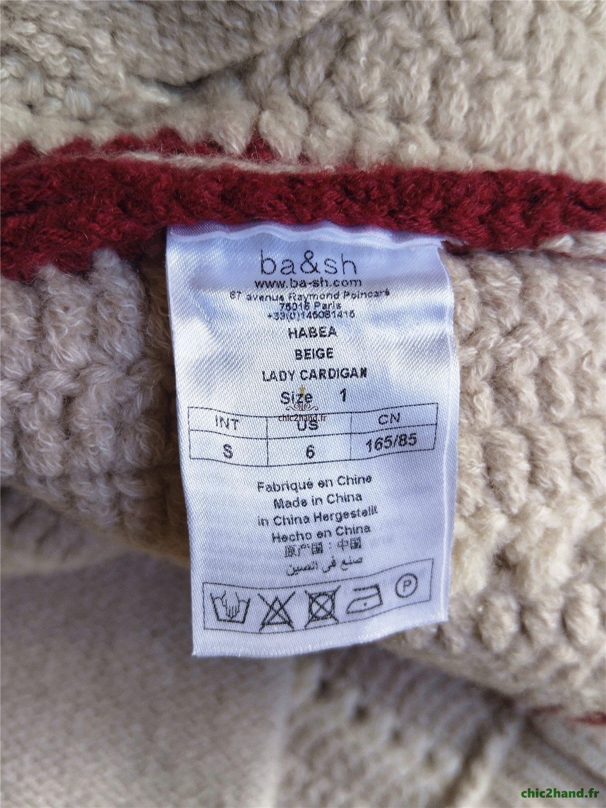 Gilet cardigan zippé épais manches ballon laine coton Ba&sh S beige BE – Image 14