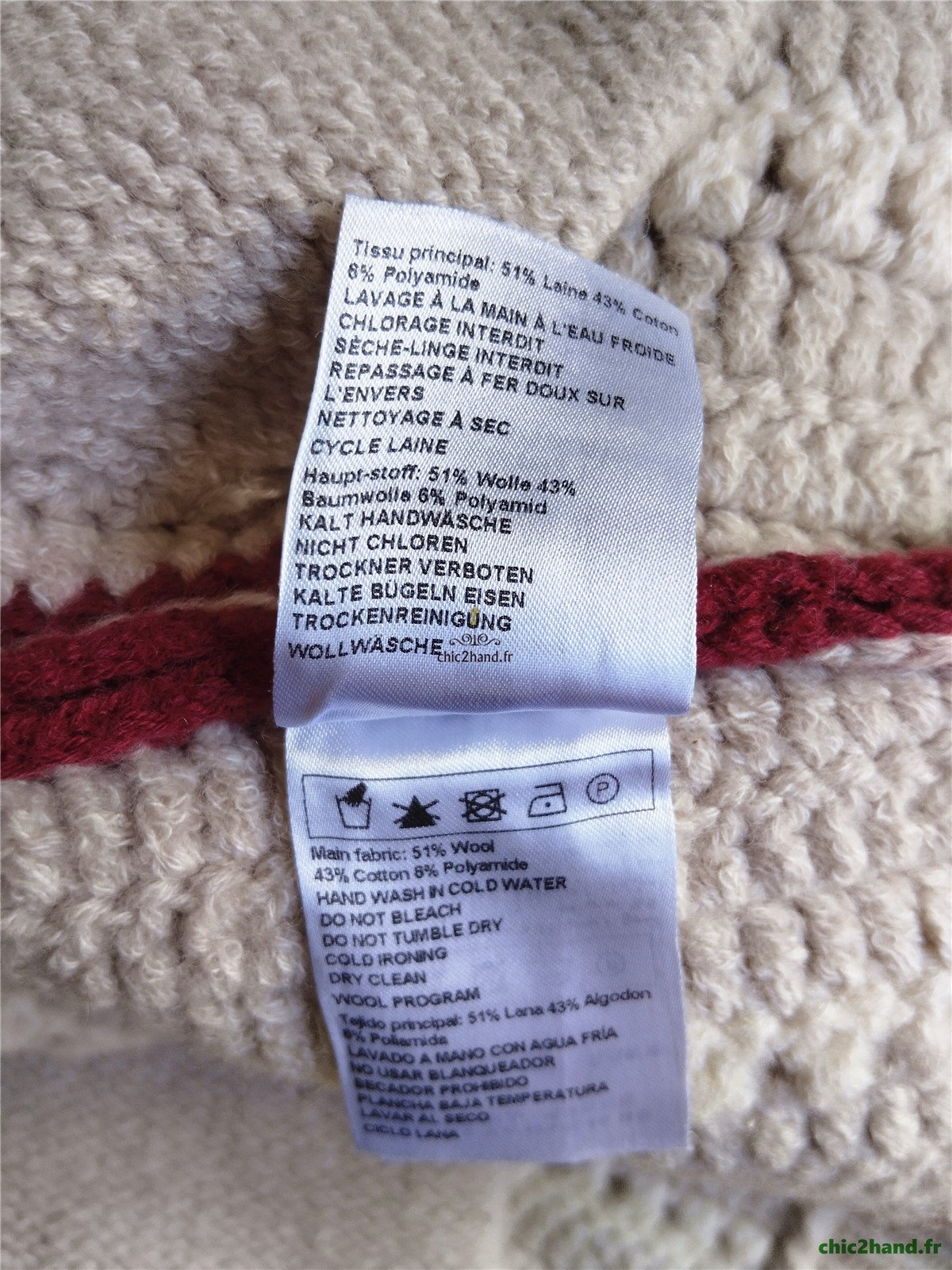 Gilet cardigan zippé épais manches ballon laine coton Ba&sh S beige BE – Image 13