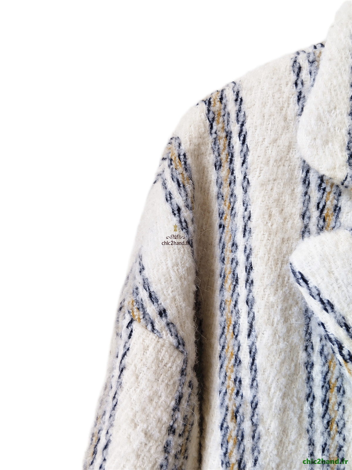 Manteau oversize doudou laine alpaga Ba&sh Fill blanc rayures T0 Excellent état – Image 4