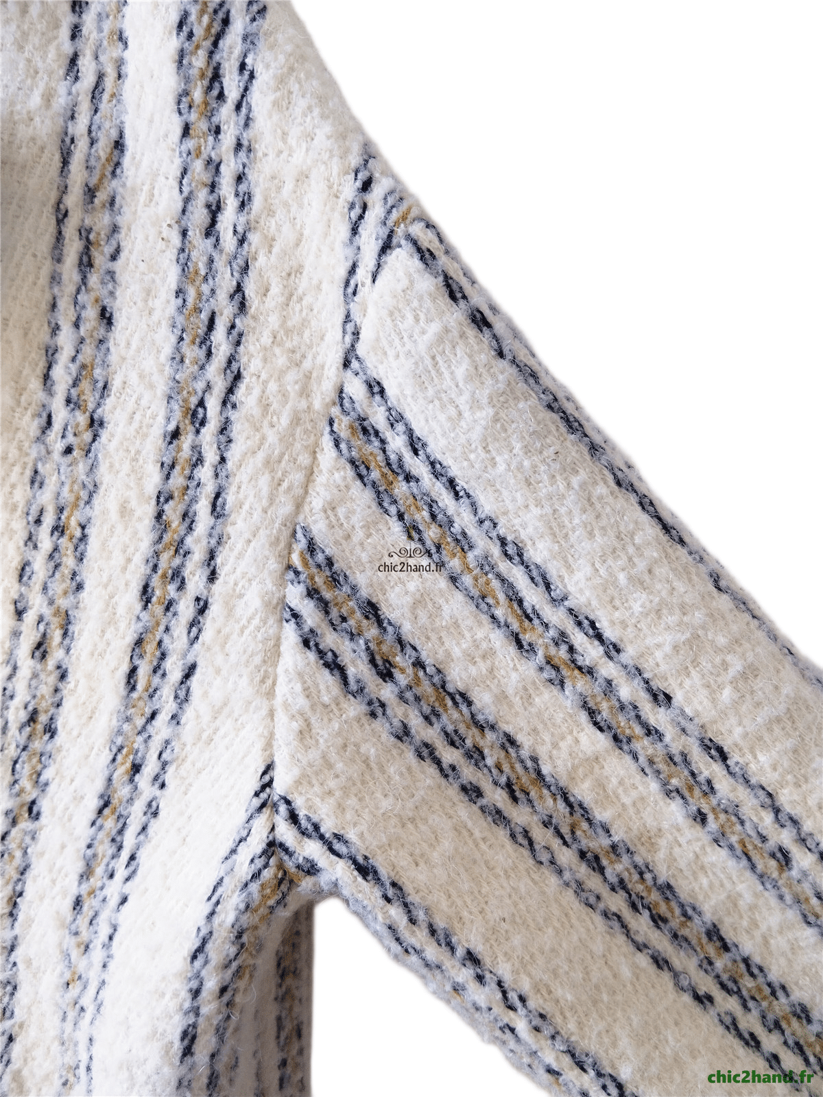 Manteau oversize doudou laine alpaga Ba&sh Fill blanc rayures T0 Excellent état – Image 5