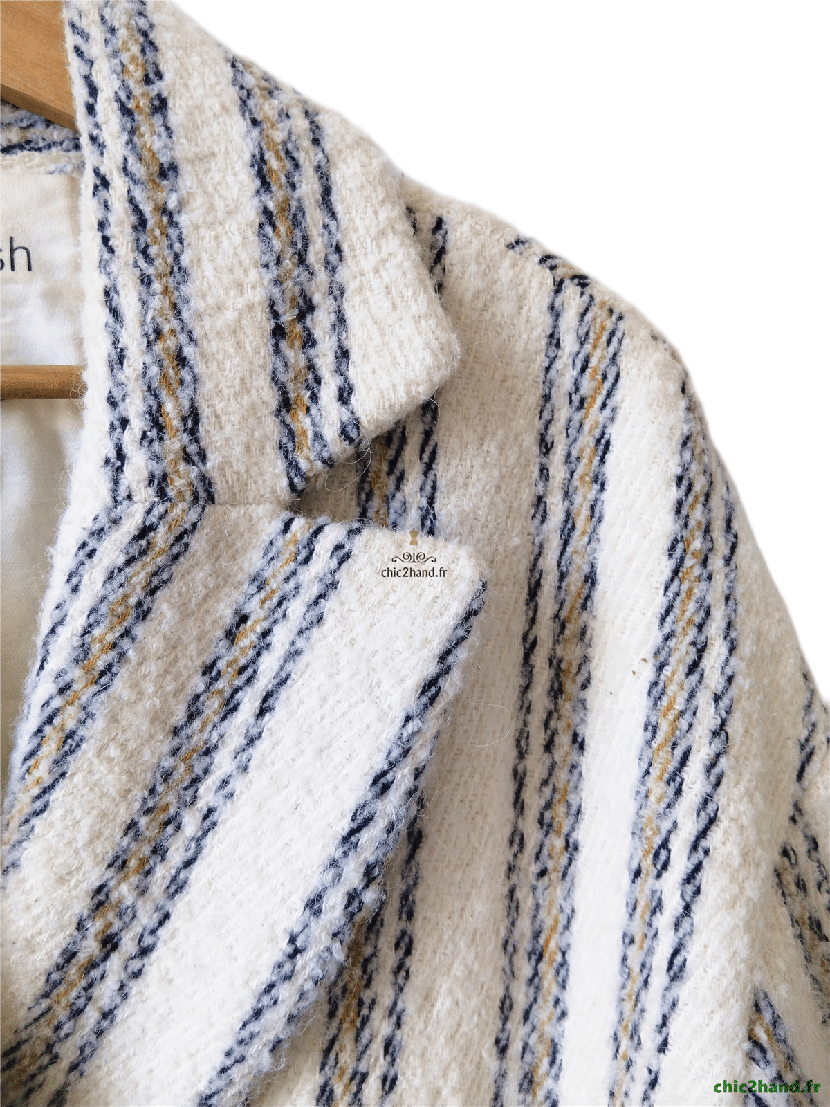 Manteau oversize doudou laine alpaga Ba&sh Fill blanc rayures T0 Excellent état – Image 6