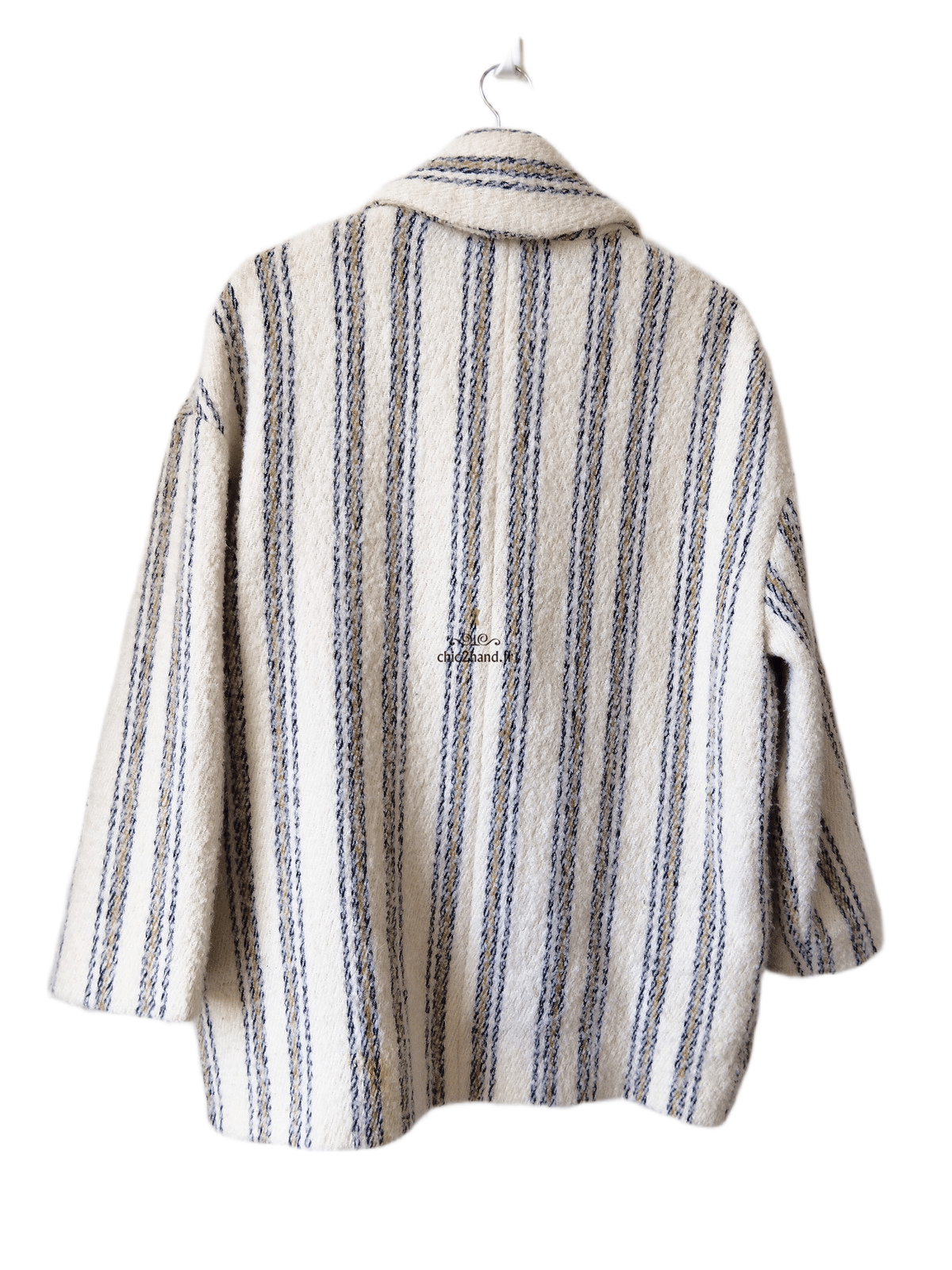 Manteau oversize doudou laine alpaga Ba&sh Fill blanc rayures T0 Excellent état – Image 7