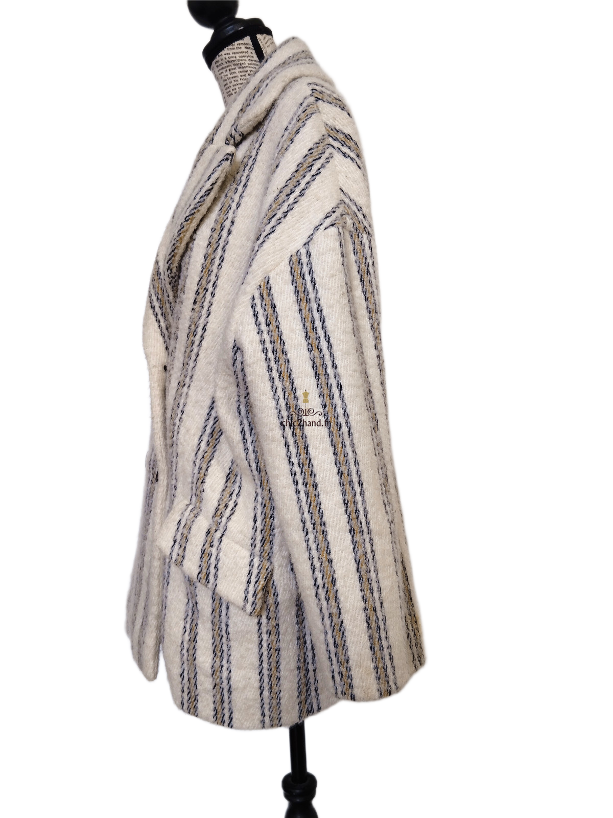 Manteau oversize doudou laine alpaga Ba&sh Fill blanc rayures T0 Excellent état – Image 10