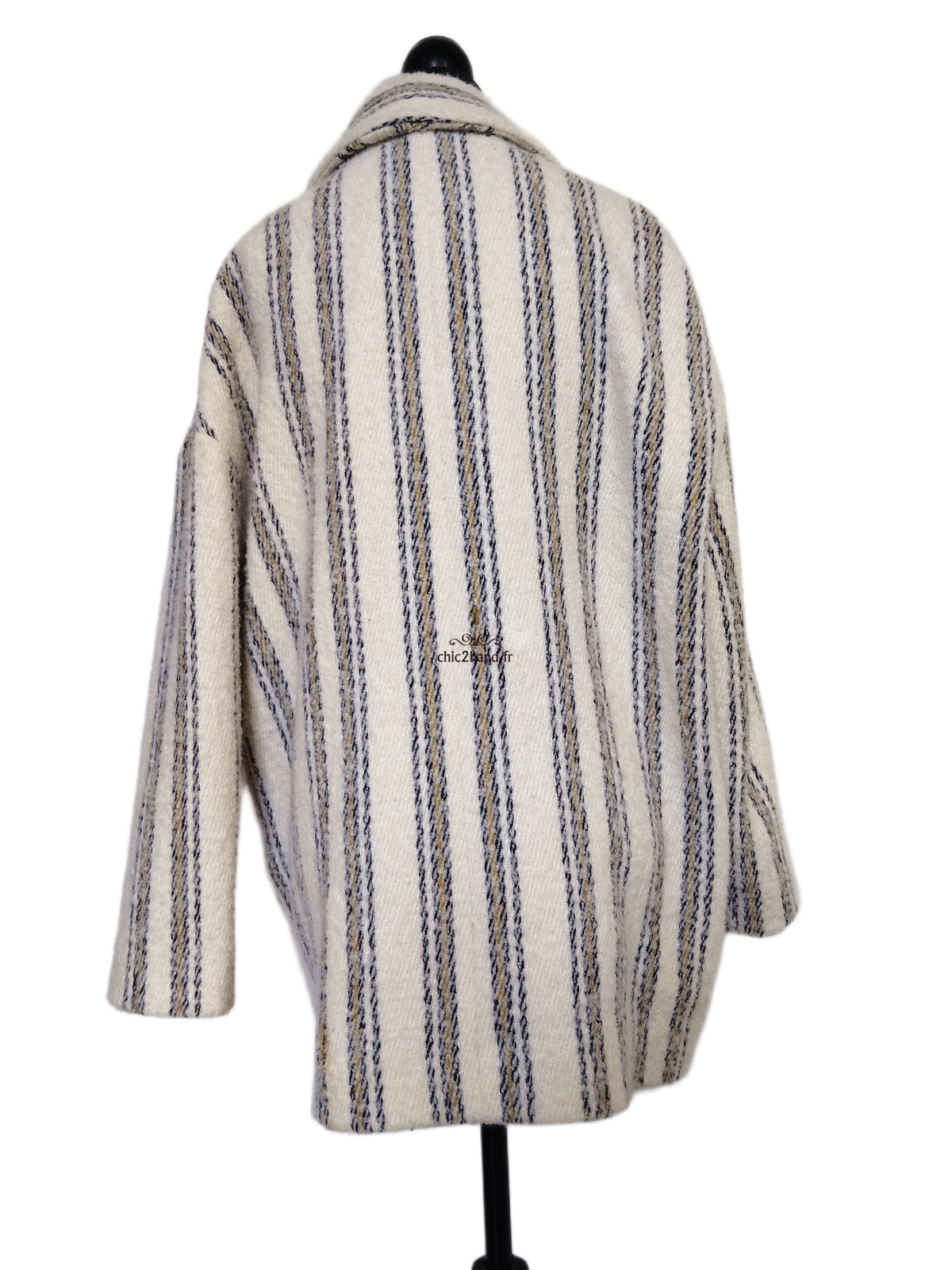 Manteau oversize doudou laine alpaga Ba&sh Fill blanc rayures T0 Excellent état – Image 11