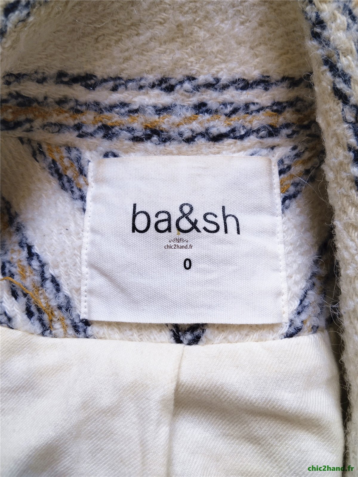 Manteau oversize doudou laine alpaga Ba&sh Fill blanc rayures T0 Excellent état – Image 15