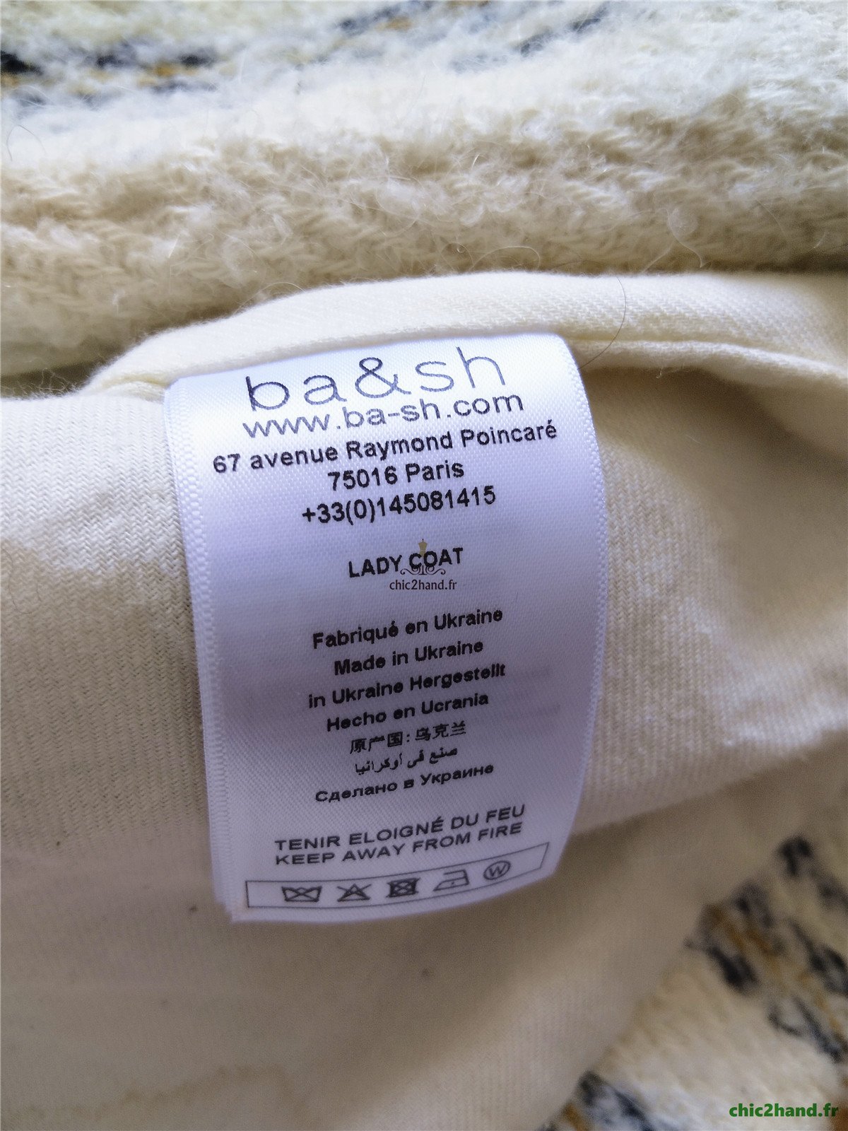 Manteau oversize doudou laine alpaga Ba&sh Fill blanc rayures T0 Excellent état – Image 14