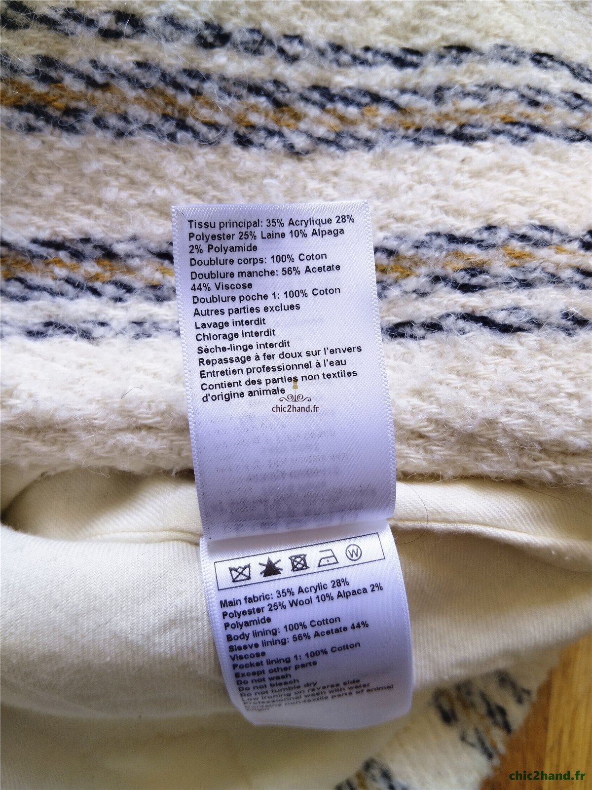 Manteau oversize doudou laine alpaga Ba&sh Fill blanc rayures T0 Excellent état – Image 13