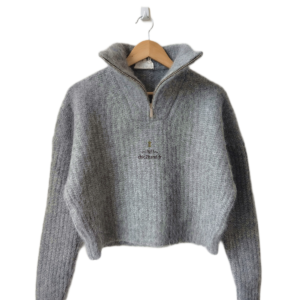 Pull oversize épais doudou col zippé alpaga Ba&sh Balt T0 gris TBE