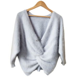 Pull Barmy dos décolleté épais doudou Ba&sh T0 bleu ciel NEUF