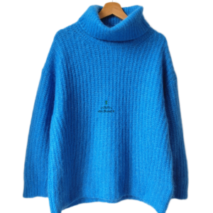Pull oversize épais doudou col montant alpaga mohair Ba&sh Bero T2 bleu NEUF
