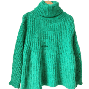 Pull oversize épais doudou col montant alpaga mohair Ba&sh Emer T1 vert émeraude NEUF