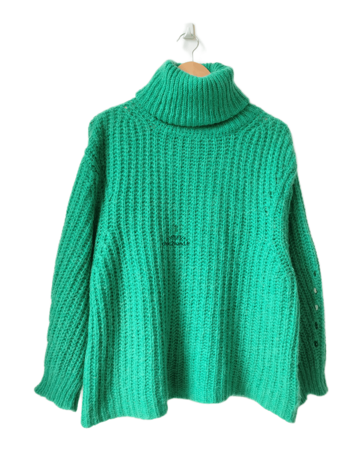 Pull oversize épais doudou col montant alpaga mohair Ba&sh Emer T1 vert émeraude NEUF