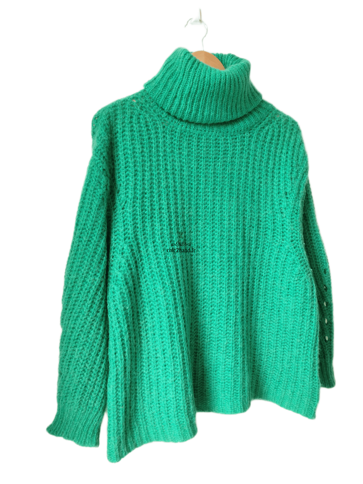 Pull oversize épais doudou col montant alpaga mohair Ba&sh Emer T1 vert émeraude NEUF – Image 3