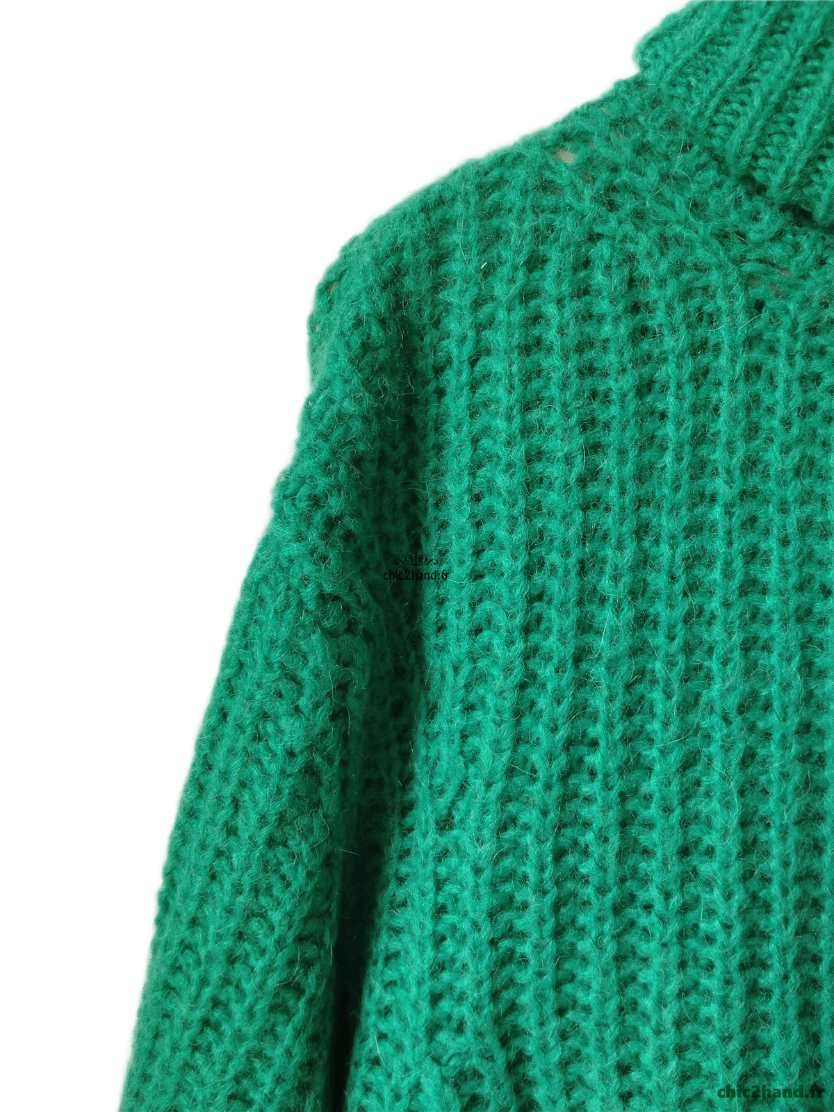 Pull oversize épais doudou col montant alpaga mohair Ba&sh Emer T1 vert émeraude NEUF – Image 4