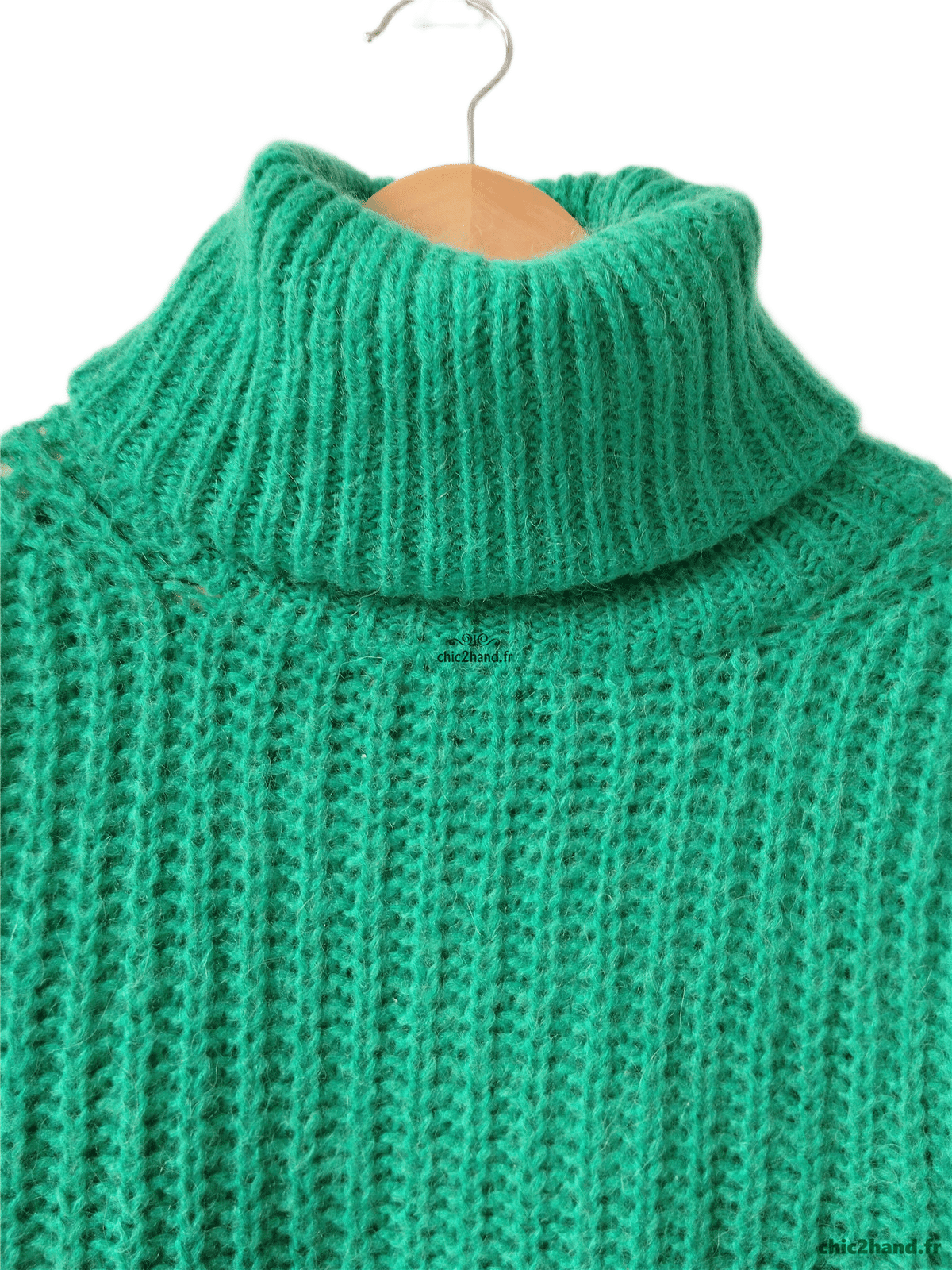 Pull oversize épais doudou col montant alpaga mohair Ba&sh Emer T1 vert émeraude NEUF – Image 5