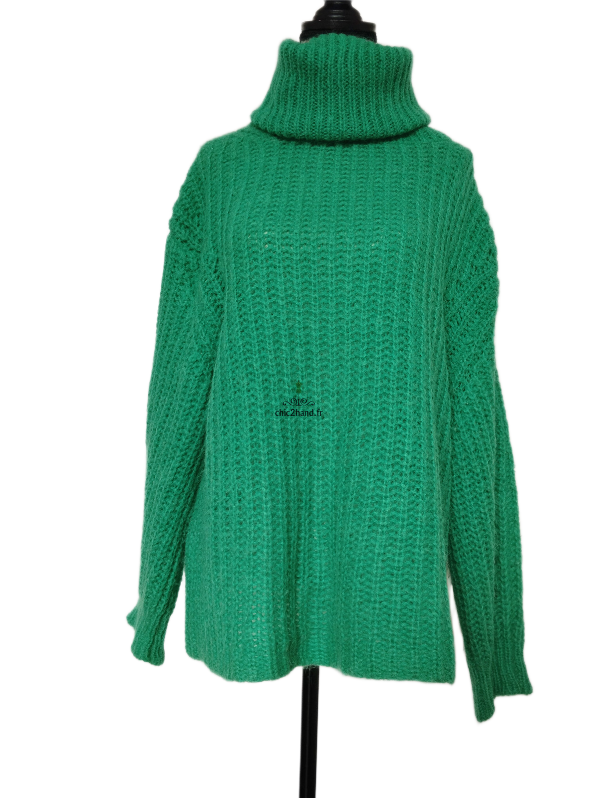 Pull oversize épais doudou col montant alpaga mohair Ba&sh Emer T1 vert émeraude NEUF – Image 8