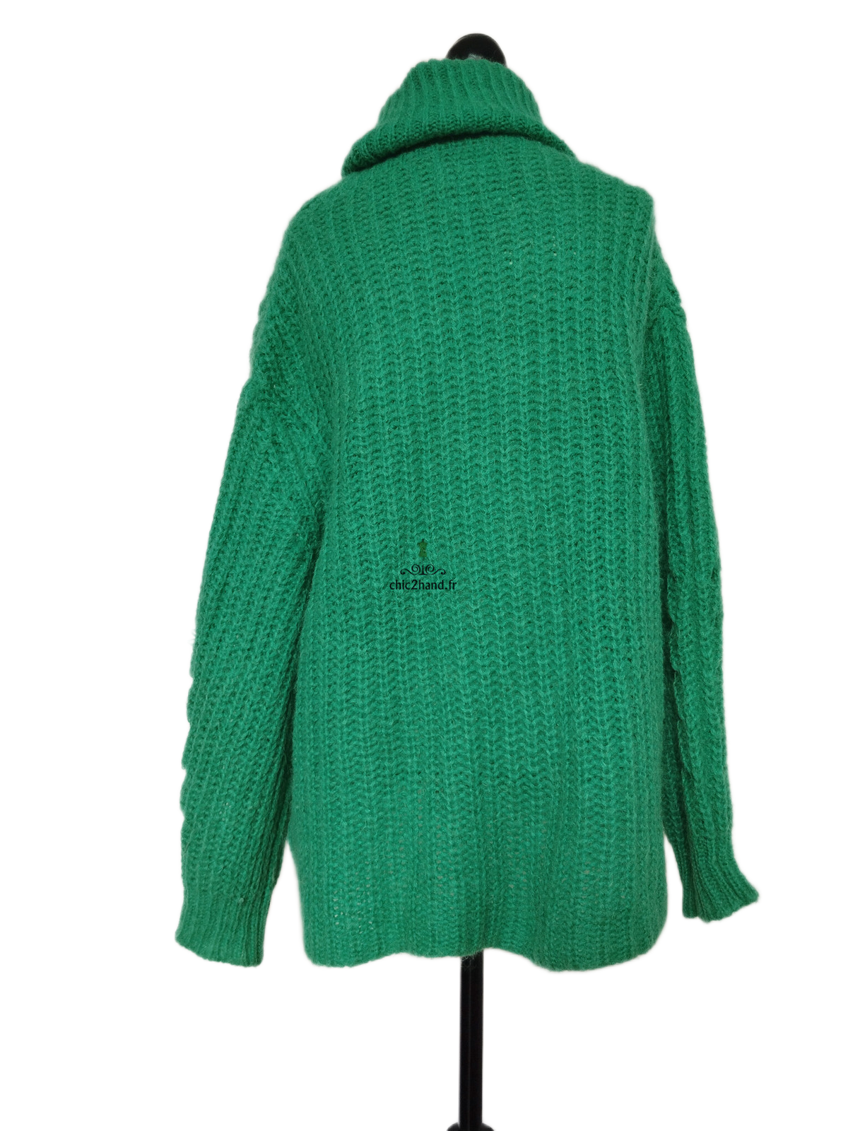 Pull oversize épais doudou col montant alpaga mohair Ba&sh Emer T1 vert émeraude NEUF – Image 10