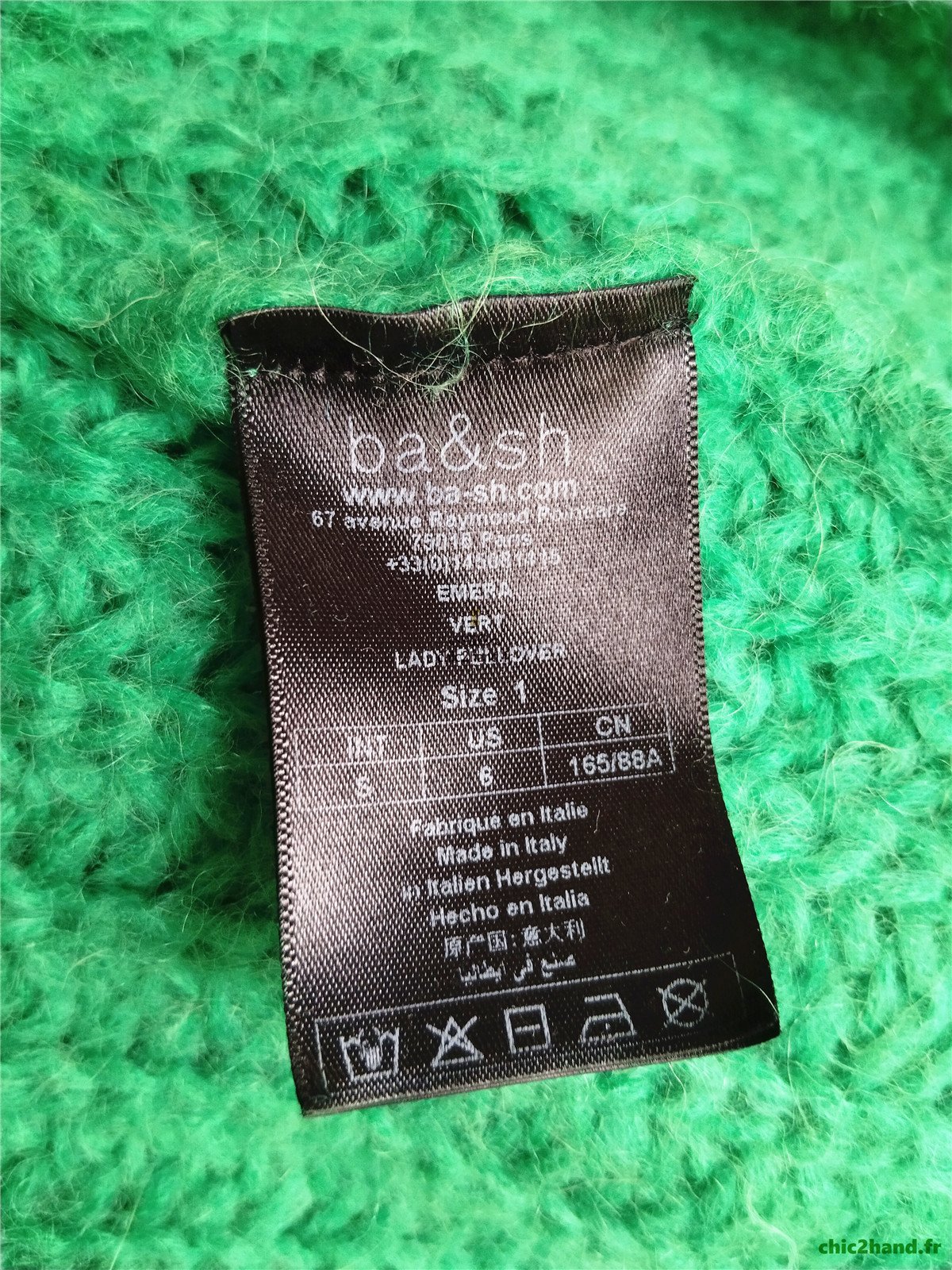 Pull oversize épais doudou col montant alpaga mohair Ba&sh Emer T1 vert émeraude NEUF – Image 13