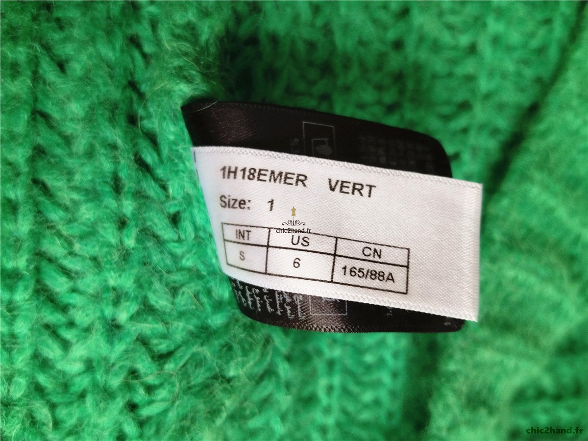 Pull oversize épais doudou col montant alpaga mohair Ba&sh Emer T1 vert émeraude NEUF – Image 11