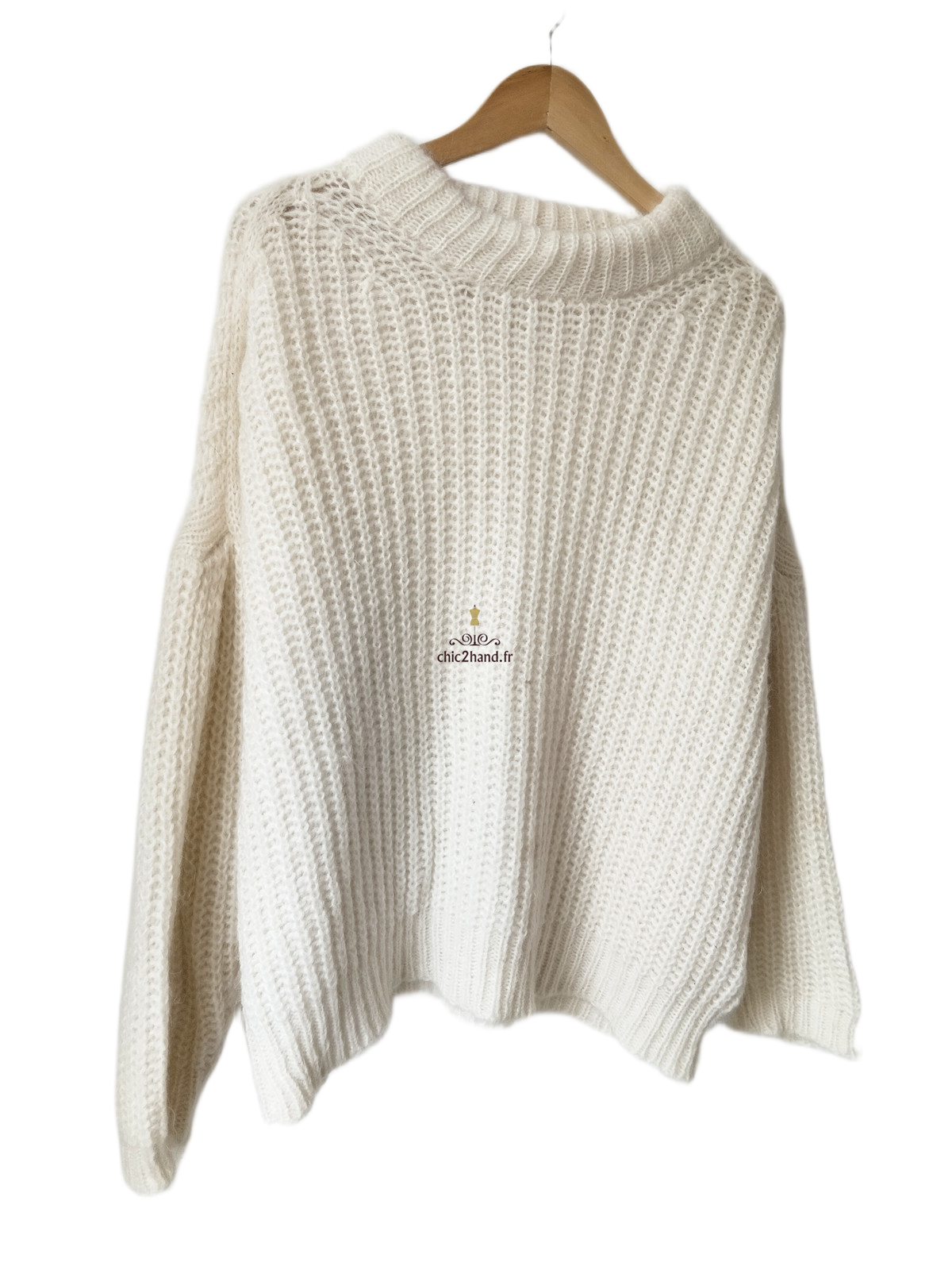 Pull oversize alpaga mohair ba&sh emma blanc écru T2 NEUF – Image 3