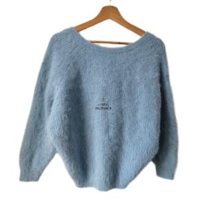 Pull FILL dos décolleté épais doudou Ba&sh T0 bleu ciel NEUF