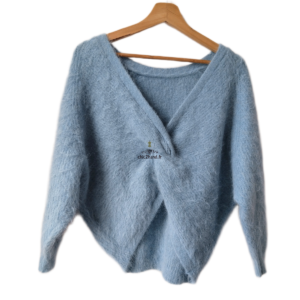 Pull FILL dos décolleté épais doudou Ba&sh T0 bleu ciel NEUF