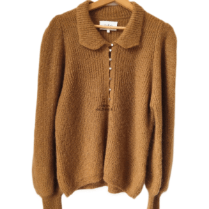 Pull épais doudou manches ballon laine mohair Ba&sh T3 camel NEUF